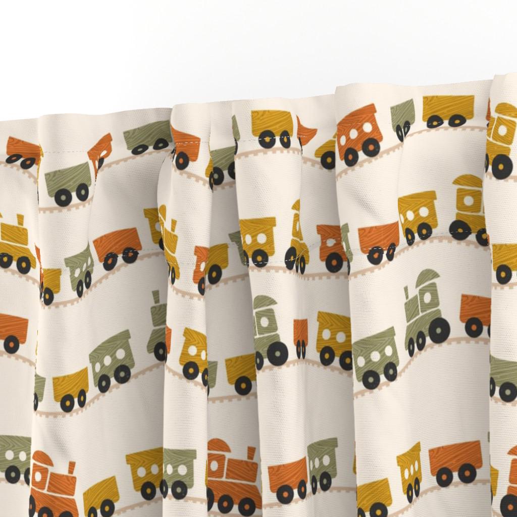 Boho Baby Trains Curtain Panel - Retro Warm Colors Nursery Toy Train ...