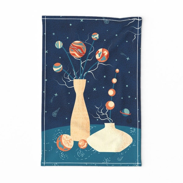 Torchon ciel nocturne - bouquet galaxie par winkeltriple - torchon surréaliste espace galaxie science-fiction lin et toile de coton par Spoonflower