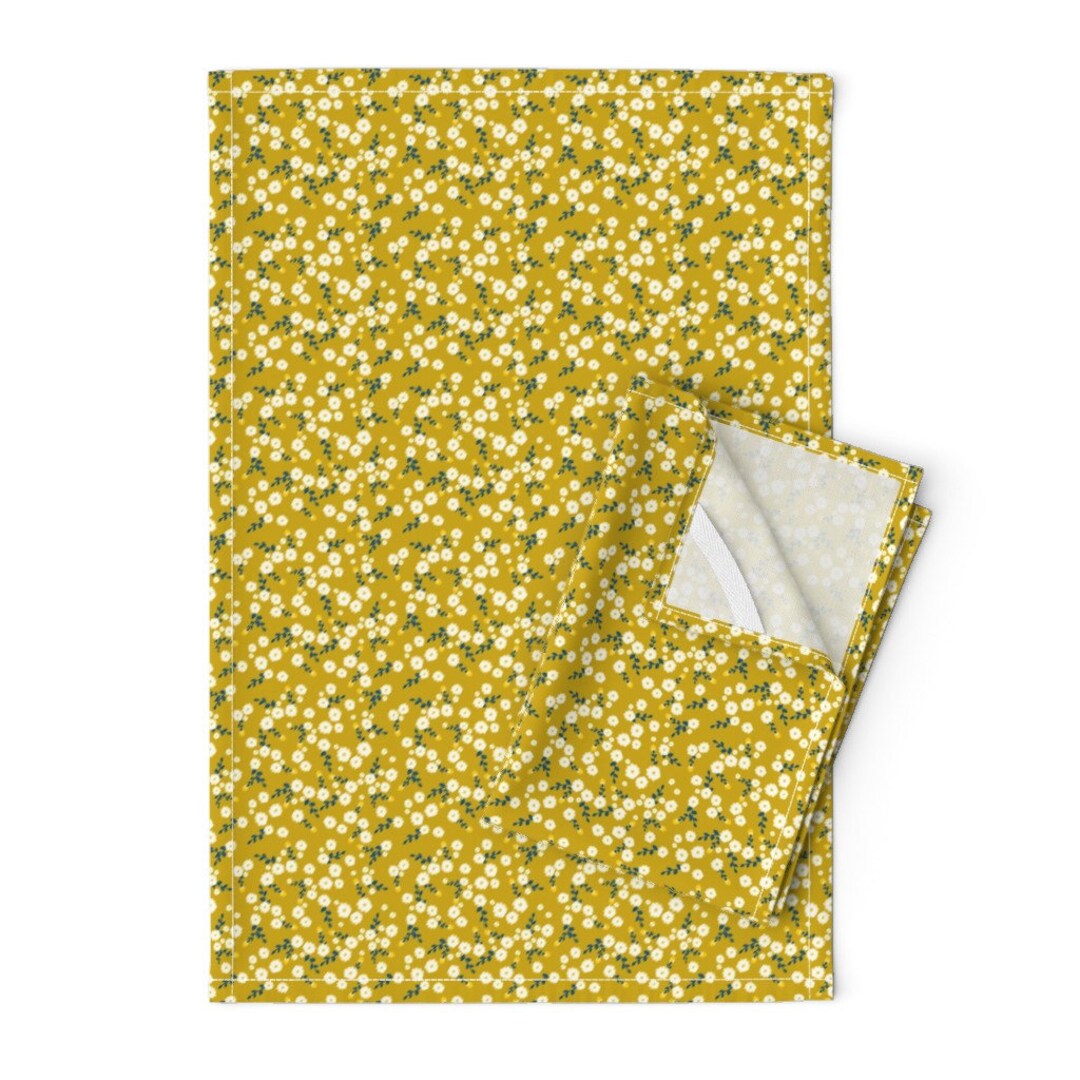 Mustard Yellow Tea Towels set of 2 Autumn Yellow Daisy by