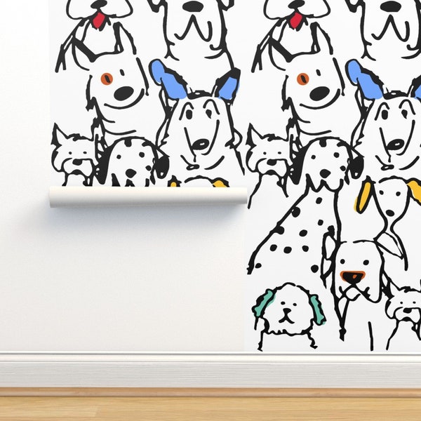 Whimsical Dog Commercial Grade Wallpaper - Doodle Dogs by shellyturnerdesigns -  Cute Pets Fun Animals  Wallpaper Double Roll by Spoonflower