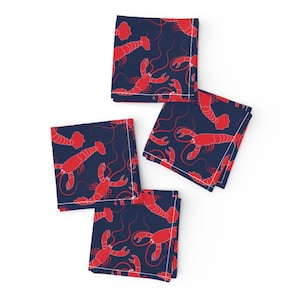 Red And Blue Lobster Cocktail Napkins (Set of 4) - Navy Lobsters by vo_aka_virginiao - Nautical Coastal Seafood Cloth Napkins by Spoonflower