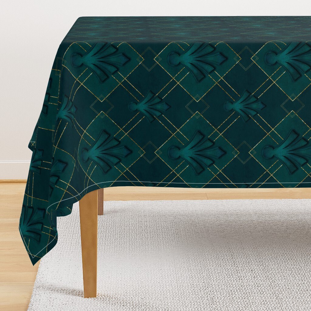Art Nouveau Tablecloth Elegant Art Deco Teal by andreahaasedesign 1920s Style Vintage Glamour Cotton Sateen Tablecloth by