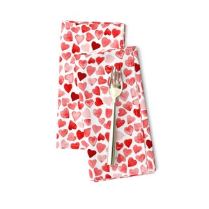 Watercolor Love Dinner Napkins (Set of 2) - Red Hearts by hipkiddesigns - Hearts Valentine Wedding Romance  Cloth Napkins by Spoonflower