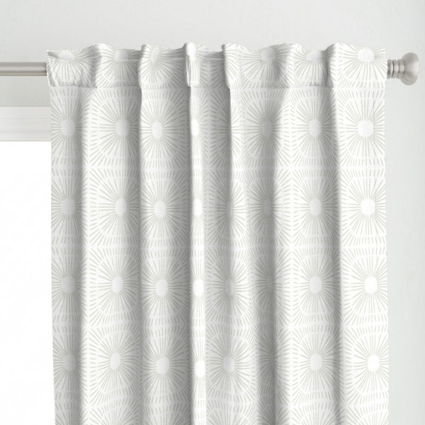 Boho Lines Curtain Panel - Sunburst White by scarlet_soleil -  Gray Grey Geometric Squares Muted Light Custom Curtain Panel by Spoonflower