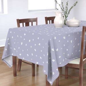 Cottagecore Tablecloth - Simple Floral Lavender by meela - Floral Flowers Abstract Minimalism Lilac Cotton Sateen Tablecloth by Spoonflower