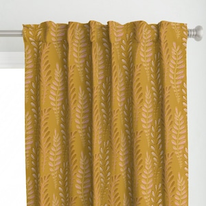 Mustard Gold Ferns Curtain Panel - Hand-drawn Floral by house_of_haricot - Modern Floral Garden Custom Curtain Panel by Spoonflower