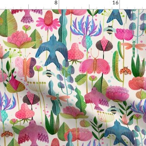 Flowers Dinner Napkins Set of 2 Onwards And Upwards Light by rebelform Floral Nature Birds Happy Fun Cloth Napkins by Spoonflower image 3