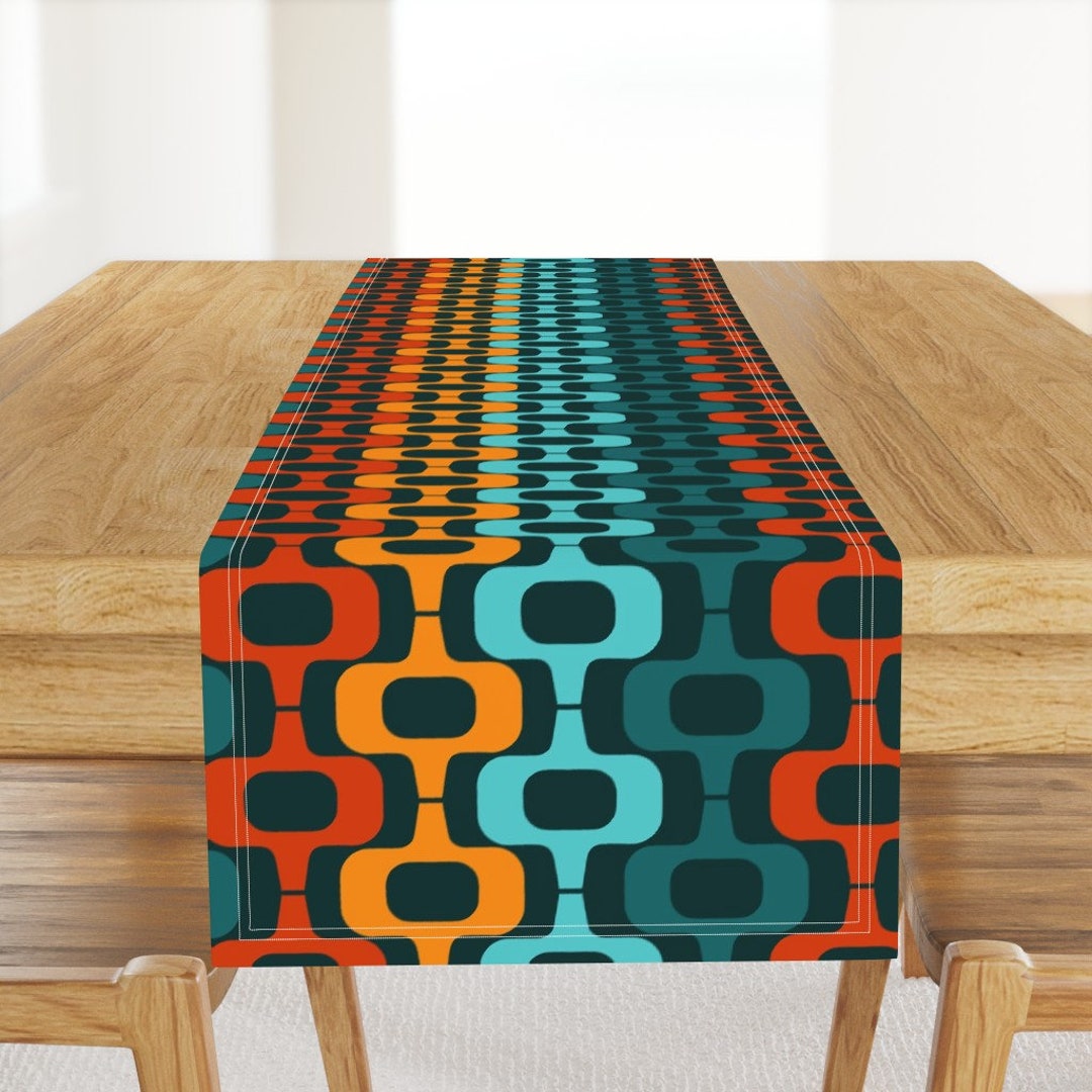 Retro Table Runner Mid Century Teal by Artistkierstan Mcm Etsy