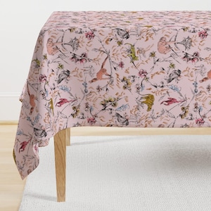 Pink Chinoiserie Tablecloth - Jungle Chinoiserie by pattern_state - Monkey Sloth Tiger Cheetah Pink Cotton Sateen Tablecloth by Spoonflower