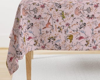 Pink Chinoiserie Tablecloth - Jungle Chinoiserie by pattern_state - Monkey Sloth Tiger Cheetah Pink Cotton Sateen Tablecloth by Spoonflower