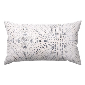 Gray Watercolor Lumbar Pillow - Soft Gray Mudcloth by amy_maccready - Geometric Dots Squares Mudcloth Rectangle Accent Throw Pillow