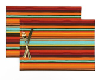Red Serape Placemats Set of 2 - Warm Color Stripe Mexican Inspired Southwest  Cloth Placemats - Mexican Stripes Red Orange Mint by vannina