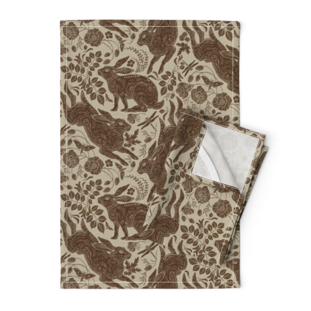 Neutral Rabbit Stuff For Rabbits Neutral Woodland Tea Towels Set of 2 - Brown Rabbits Nature Forest ...