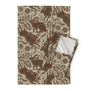 Neutral Woodland Tea Towels (Set of 2) - Rabbit In Brown by silver_steer_design - Brown Rabbits Bunny Linen Cotton Tea Towels by Spoonflower