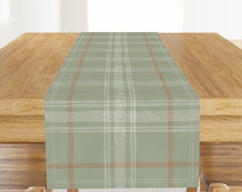 Soft Green Tartan Table Runner - Sage Block Plaid by jess_diks_art - Neutral Sage Eucalyptus Hygge Cotton Sateen Table Runner by Spoonflower