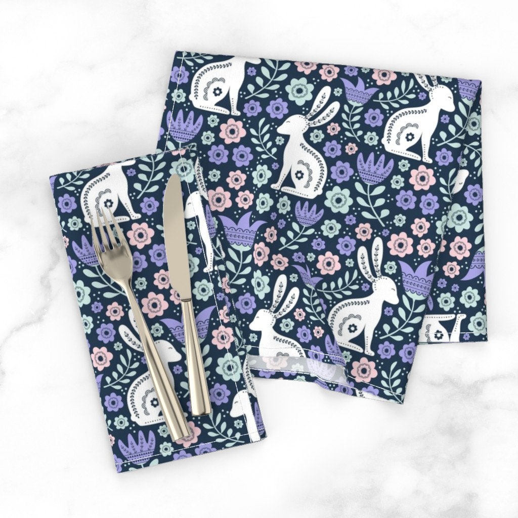 Discover Easter Folk Flowers And Bunny Rabbits Napkins