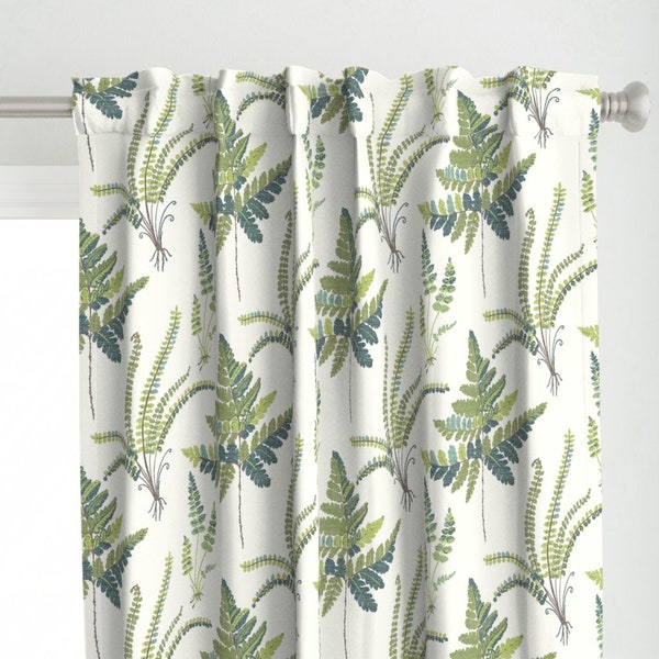 Green Leaves Curtain Panel - Fern Botanical  by melissahyattfabrics - Ferns Vintage Greenery Sketchbook  Custom Curtain Panel by Spoonflower