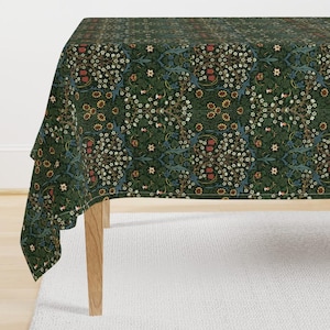 Mantel verde vintage - Blackthorn de thevictorianoctagon - Mantel antiguo victoriano de satén de algodón con estampado botánico histórico de Spoonflower