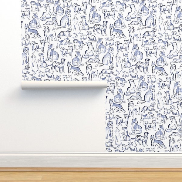 Whimsical Dog Breed Commercial Grade Wallpaper - Dog Print by carolinedoodles - Watercolor Hand Drawn Wallpaper Double Roll by Spoonflower