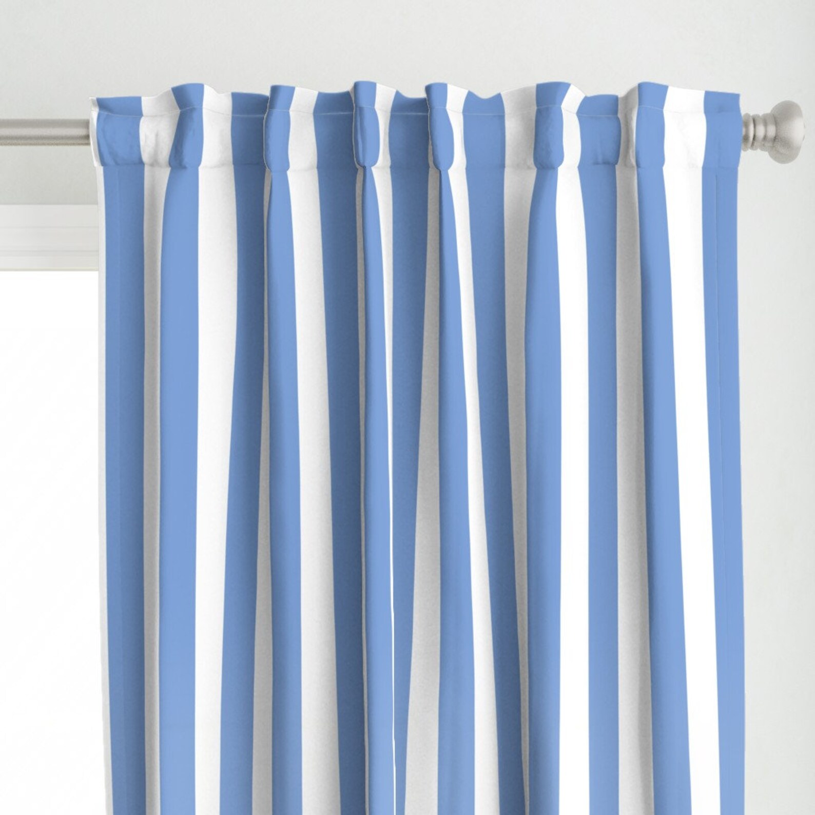 Blue Curtain Panel Large Stripes Cornflower Blue by Etsy