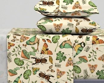 Moths And Insects Sheets - Little Forest Print by gomboc - Vintage Inspired Forest Mushroom Cotton Sateen Sheet Set Bedding by Spoonflower