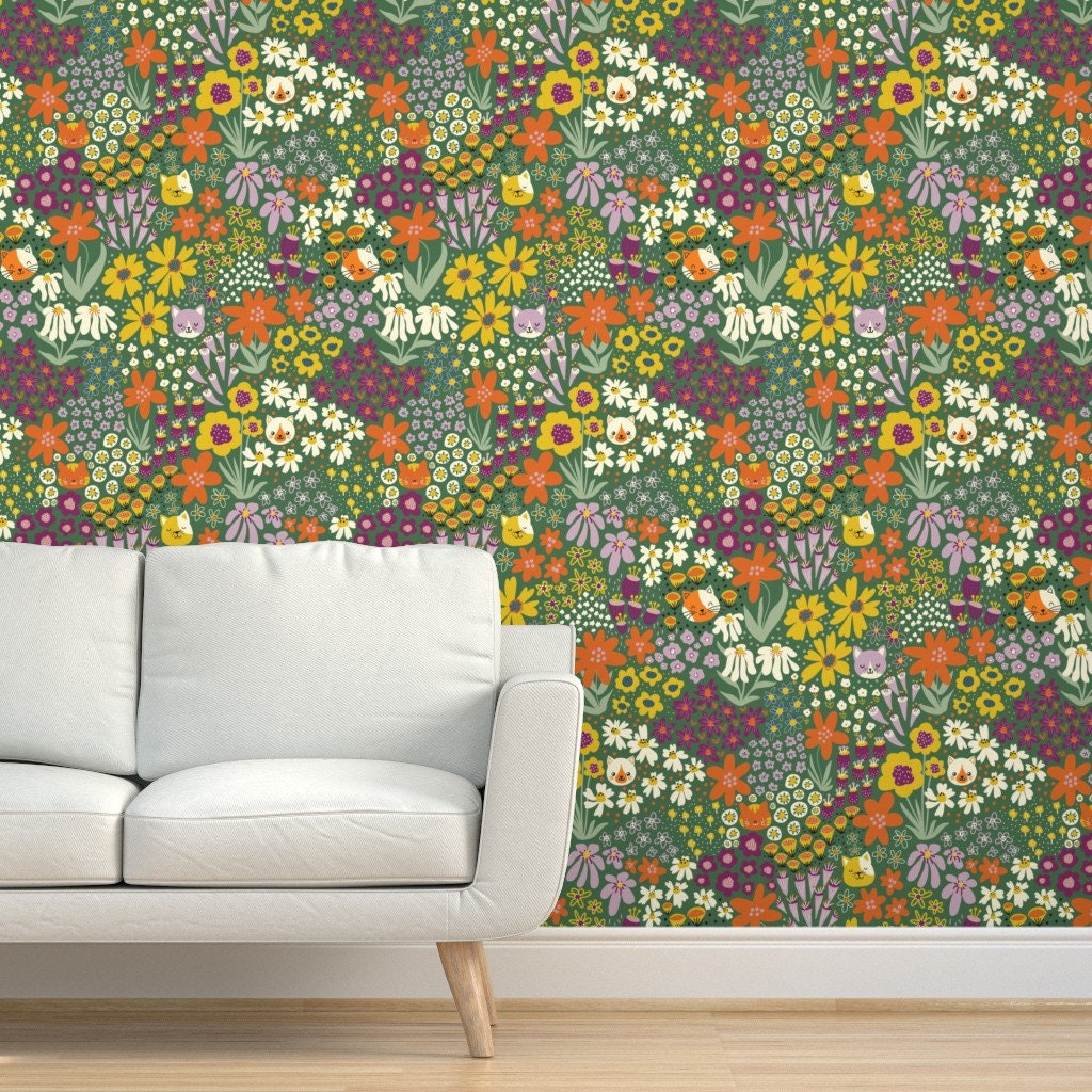 Flower Wallpaper Hide and Seek Between Flowers by | Etsy
