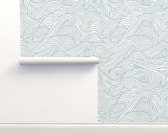 Papel pintado abstracto azul océano sin adhesivo, estilo costero chic, olas de playa - Olas rompiendo de abby-shenker. Papel pintado en rollo doble de Spoonflower.