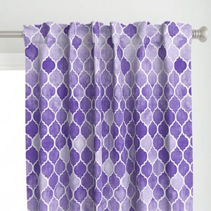 Moroccan Curtain Panel - Textured Purple Moroccan by micklyn - Watercolor Quatrefoil Girl Kids Room Custom Curtain Panel by Spoonflower