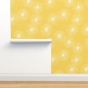 Mid Century Modern Non-Pasted Wallpaper - Dandelion Yellow by friztin - Retro Inspired Atomic Era Retro Wallpaper Double Roll by Spoonflower