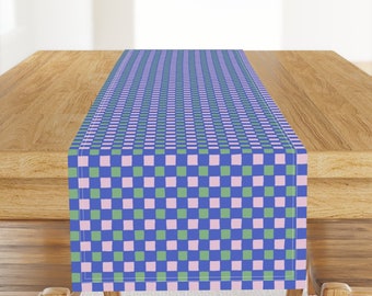 Periwinkle Check Table Runner - Checks by mariarein - Hand Drawn Squares Small Scale Happy Bright Cotton Sateen Table Runner by Spoonflower