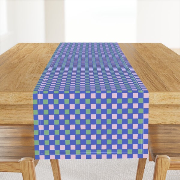 Periwinkle Check Table Runner - Checks by mariarein - Hand Drawn Squares Small Scale Happy Bright Cotton Sateen Table Runner by Spoonflower