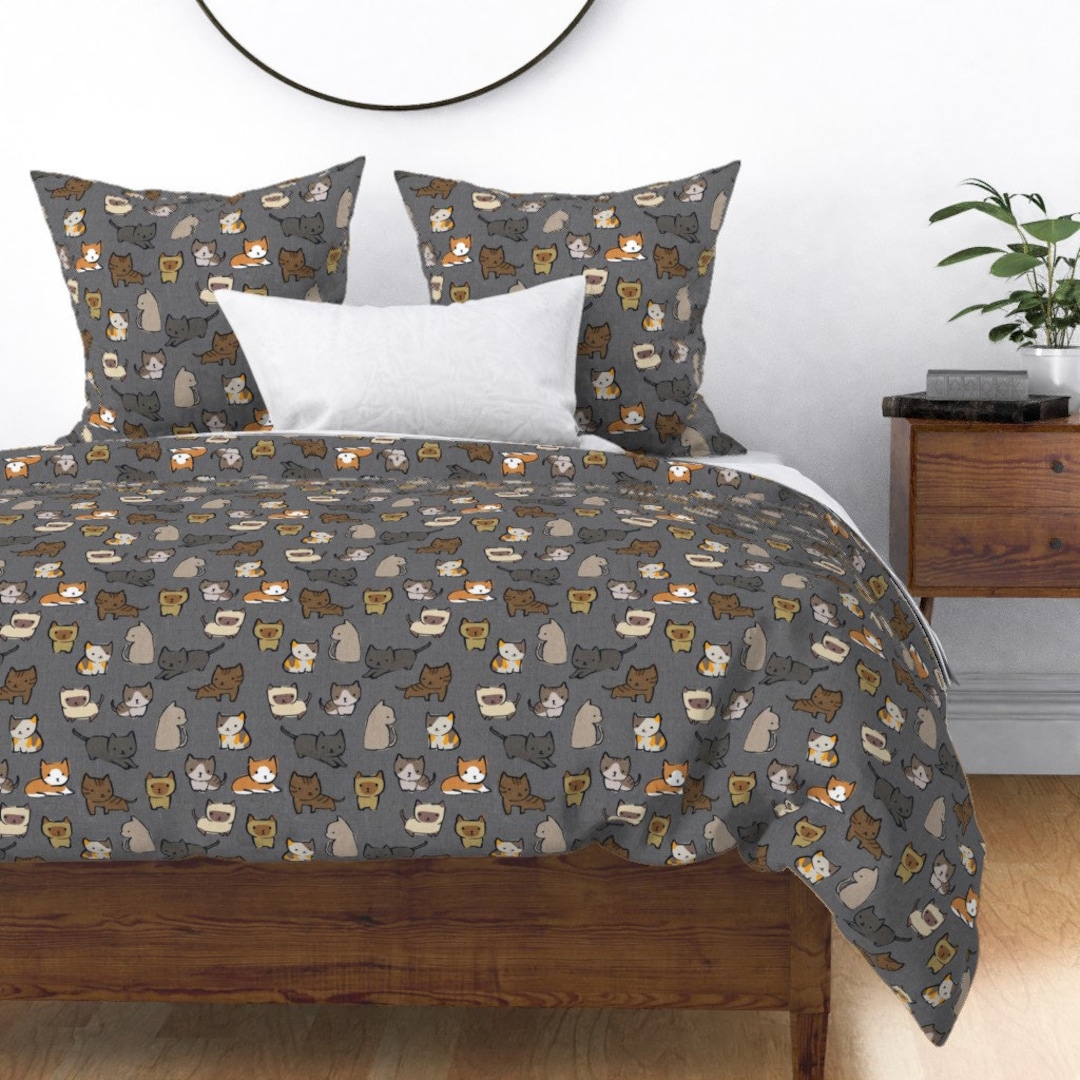 Cute Kittens Duvet Cover Cats on Charcoal by Ceciliamok Etsy