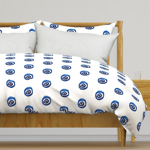 Evil Eye Charm Bedding - Evil Eye by vivsfabulousmess - Nazar Good Luck Watercolor Cotton Sateen Duvet Cover OR Pillow Shams by Spoonflower