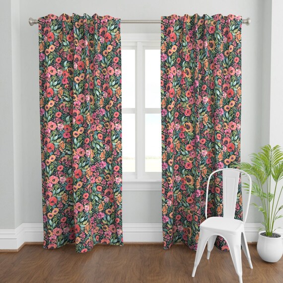A Pair of Floral Botanical Curtains, Floral Window Curtain, Meadow Floral  Curtains, Bedroom/living Room Curtains, Custom Curtain Panels 
