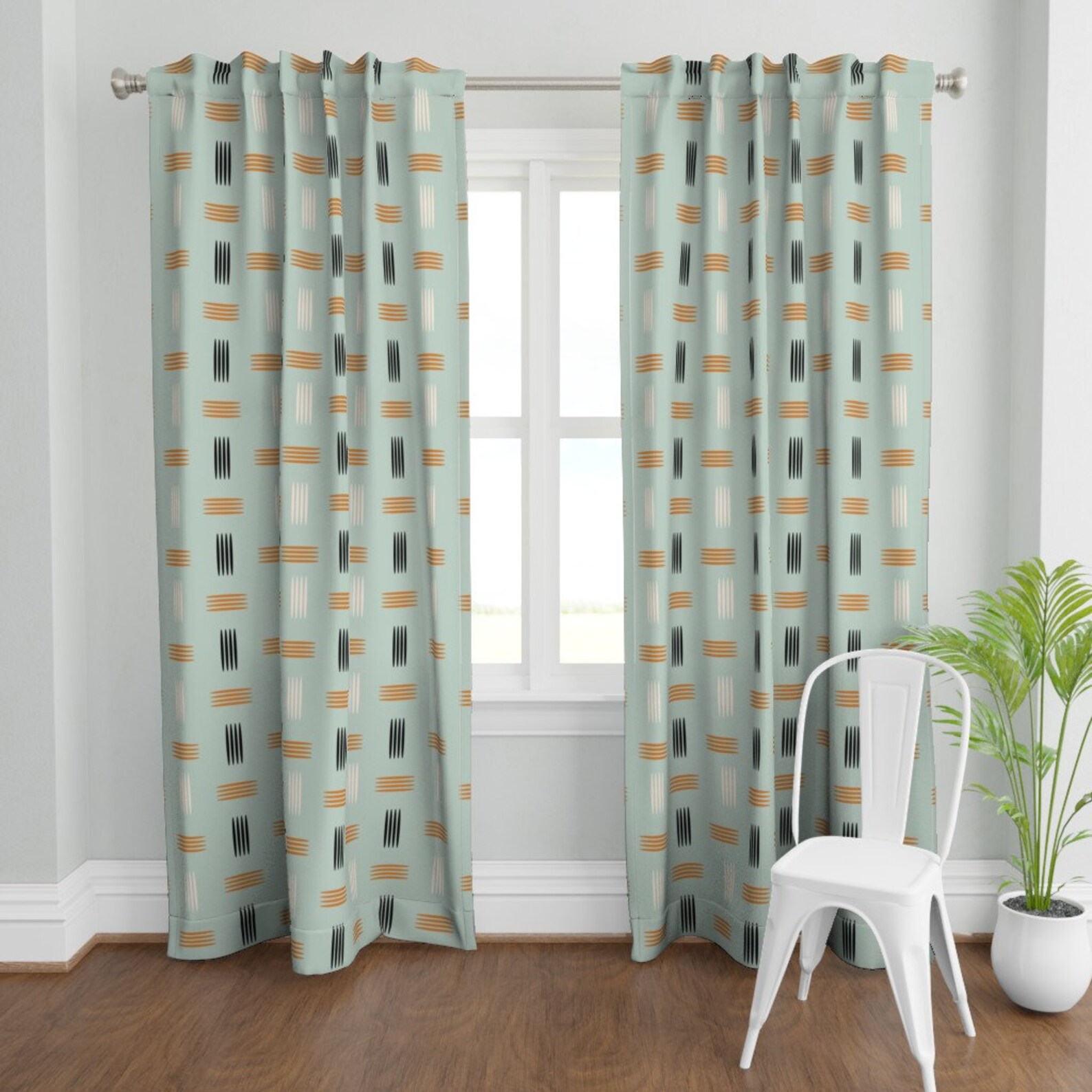 Mod Curtain Panel Mid Century Modern Teal Blue by - Etsy