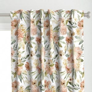 Spring Floral Curtain Panel - Boho Floral Jumbo by northeighty - Botanical Pink Pastel Green Jumbo Scale Custom Curtain Panel by Spoonflower