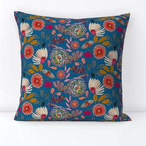 Cottagecore Throw Pillow - Garden Botanicals Blue by subhashini_narayanan - Garden  Floral Decorative Square Throw Pillow by Spoonflower