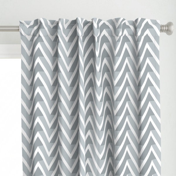 White Grey Chevron Curtain Panel - Gray Zig Zag by chicca_besso - Geometric Minimalist Chevron Zig Zag Custom Curtain Panel by Spoonflower