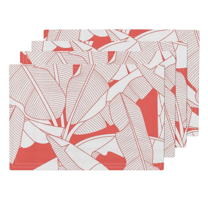 - Banana Palms-jumbo/_coral by mia/_valdez Set of 4 Banana Leaves Cloth Placemats by Spoonflower Tropical Coral Placemats