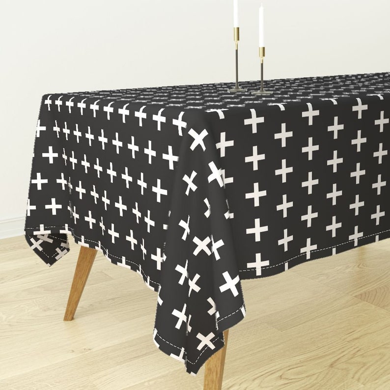 Cross Geometric Cotton Sateen Tablecloth by Spoonflower Black And White by andrea/_lauren Swiss Cross Tablecloth