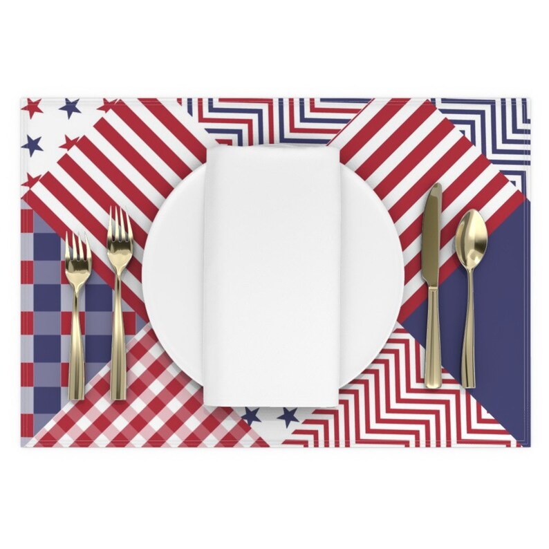 American Flag Placemats Set of 2 Usa Patchwork Red White & Etsy