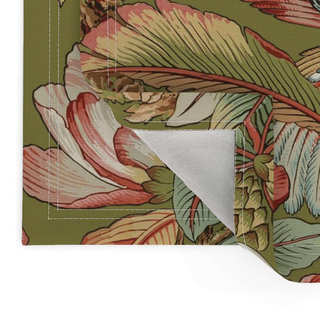 ヴィクトリアン プレースマット 2枚セット - 花柄ダマスク オリーブ