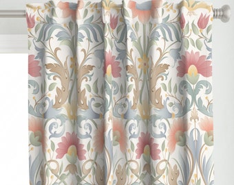 Pink Curtain Panel - Ornamental Floral Pastels by geetanjali_behera -  Floral Ornamental Italian Meadow Custom Curtain Panel by Spoonflower