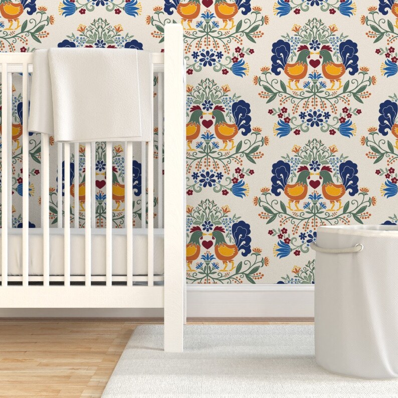 Farmhouse Damask Commercial Grade Wallpaper Rooster Damask Etsy