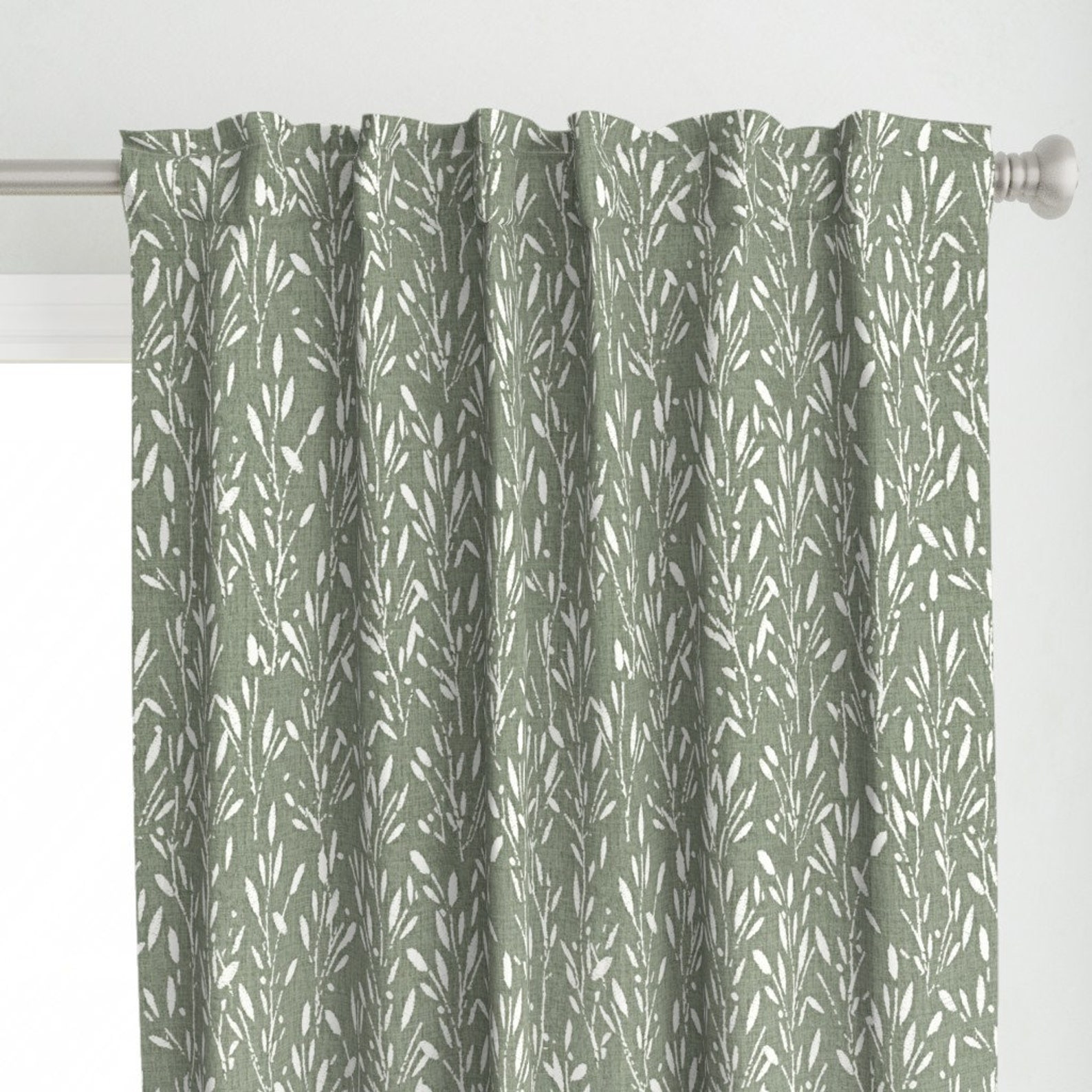 Modern Botanical Curtain Panel Olive Grove Green by Etsy