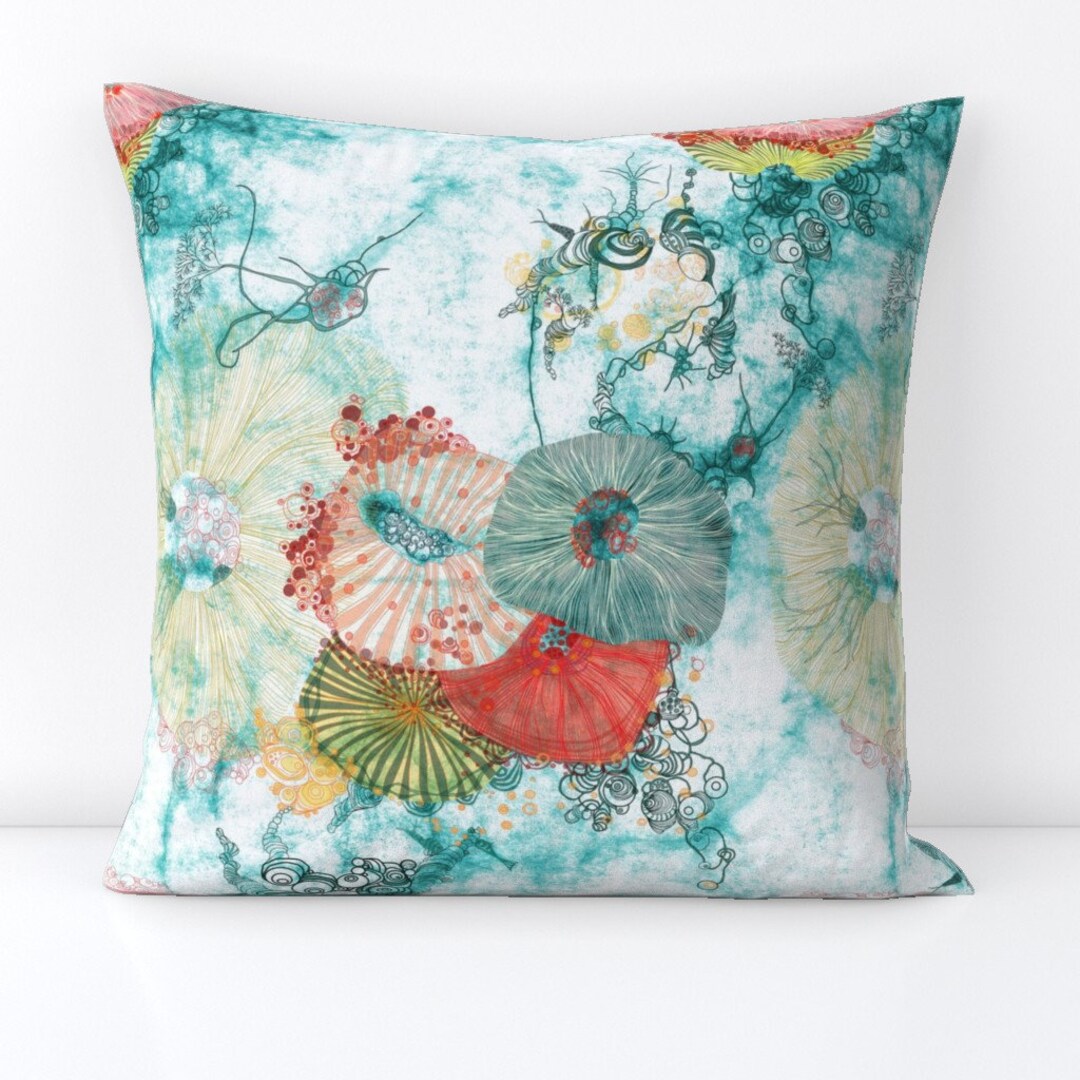 Coral Reef Throw Pillow Life at Sea in Aqua by Mimipinto Marine Sea ...
