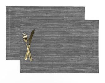 Simple Gray Placemats (Set of 2) - Grasscloth Charcoal by willowlanetextiles - Faux Texture Grasscloth Look Cloth Placemats by Spoonflower