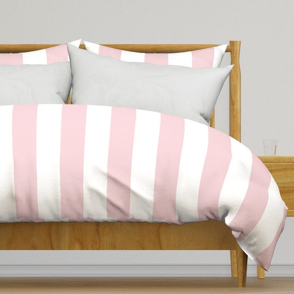 Pastel Pink Stripe Bedding - Cotton Candy by patricia_lima - Soft Pink Stripe Cotton Sateen Duvet Cover OR Pillow Shams by Spoonflower