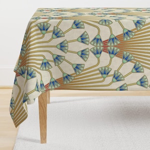 Art Deco Tablecloth - Papyrus Flowers Light by analinea - Egyptian Flower Papyrus Neutral Gold Cotton Sateen Tablecloth by Spoonflower