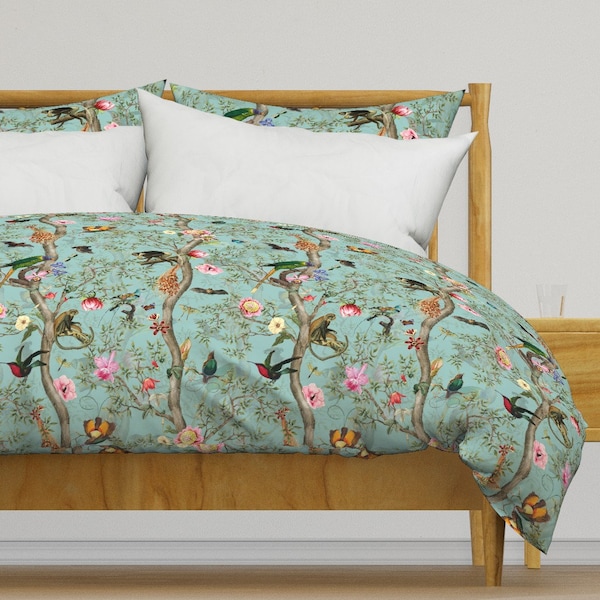 Romantic Chinoiserie Bedding - Vintage Tropical by utart - Nostalgic Antique Rococo Cotton Sateen Duvet Cover OR Pillow Shams by Spoonflower
